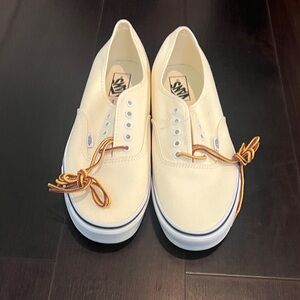 Vans Off-White Canvas Sneakers with Orange Laces